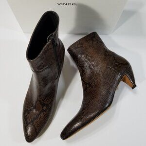 NIB VINCE Women's Meta Snake Printed Leather Ankle Boot Bootie in Cognac (Brown)